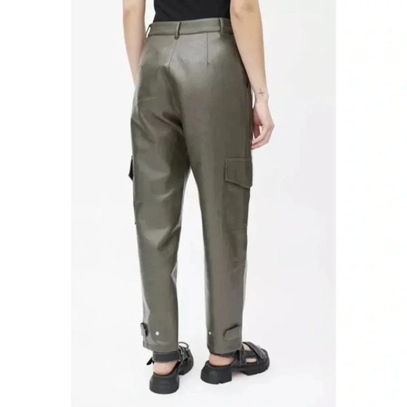 Size 00 Aritzia Wilfred Faux Leather Modern Cargo Pockets Ankle Grey Pan… - Picture 3 of 11